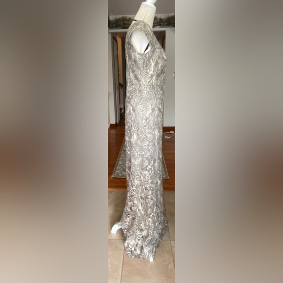 Tadashi Shoji smokepearl Corded Embroidery on Tulle Cap Sleeve Dress - Picture 6 of 8